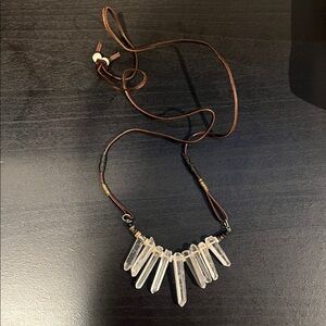 Crystal Pendant Necklace with Brown Cord